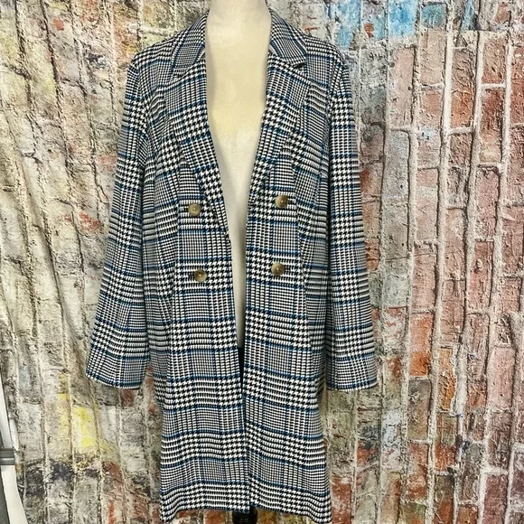 J Jill Long Plaid Duster Open Front Tunic Overcoat Sz L - Picture 2 of 9
